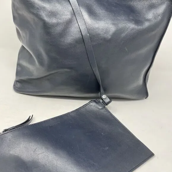 ALLSAINTS Captains Tote Women Navy Blue Leather Bag Shoulder Strap Chain Purse - Picture 5 of 16